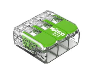 Bornes Wago Green à  Leviers 3 Conducteurs Souples/Rigides 0.2 à  4mm(BOITE DE 50)